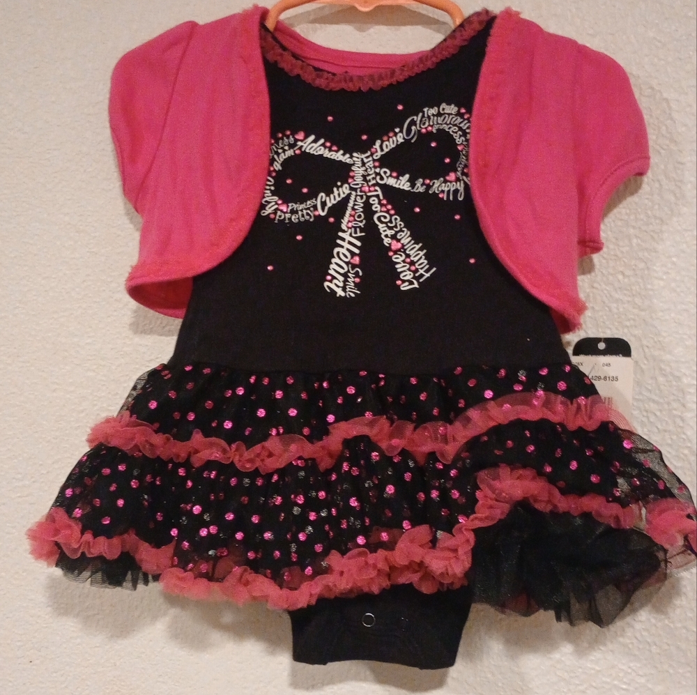 Baby Infant Tutu Black and Pink  Print 3-6